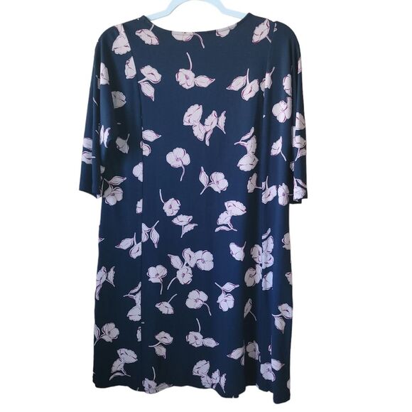 J. Jill Wearever Navy Pink Floral Jersey Knit 3/4 Sleeve Dress Small Petite - Picture 2 of 5